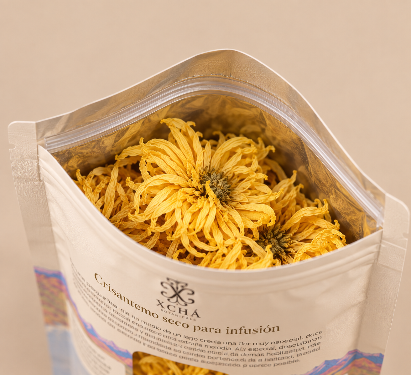 Bolsa abierta con 100% flores secas de crisantemo