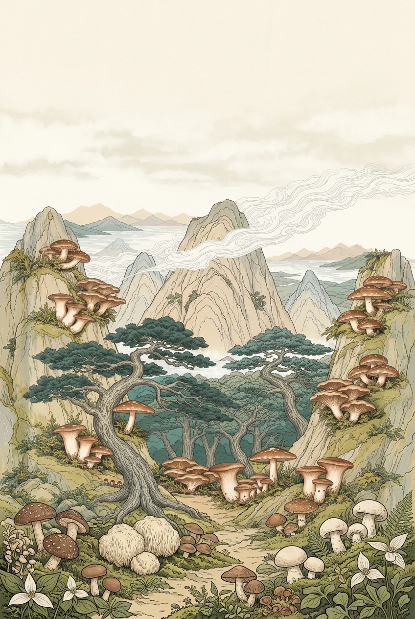 Paisaje ilustrado de Hongos